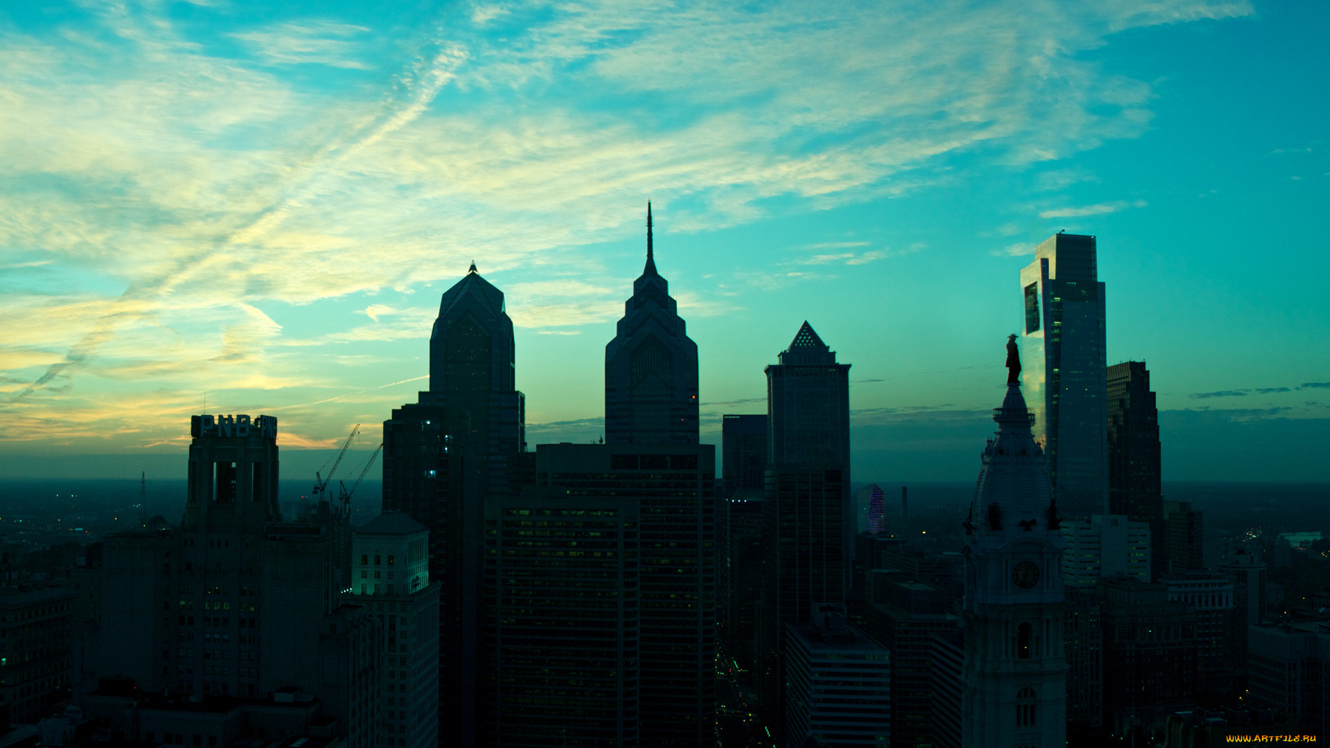 филадельфия, города, -, панорамы, небо, облака, здания, дома