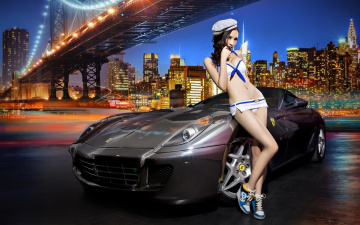 Картинка автомобили авто девушками азиатка девушка ferrari 599