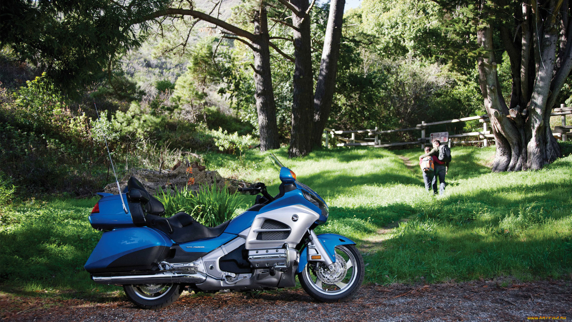 honda, goldwing, 2012, мотоциклы, honda, хонда, золотокрылая, синяя, природа, туристы