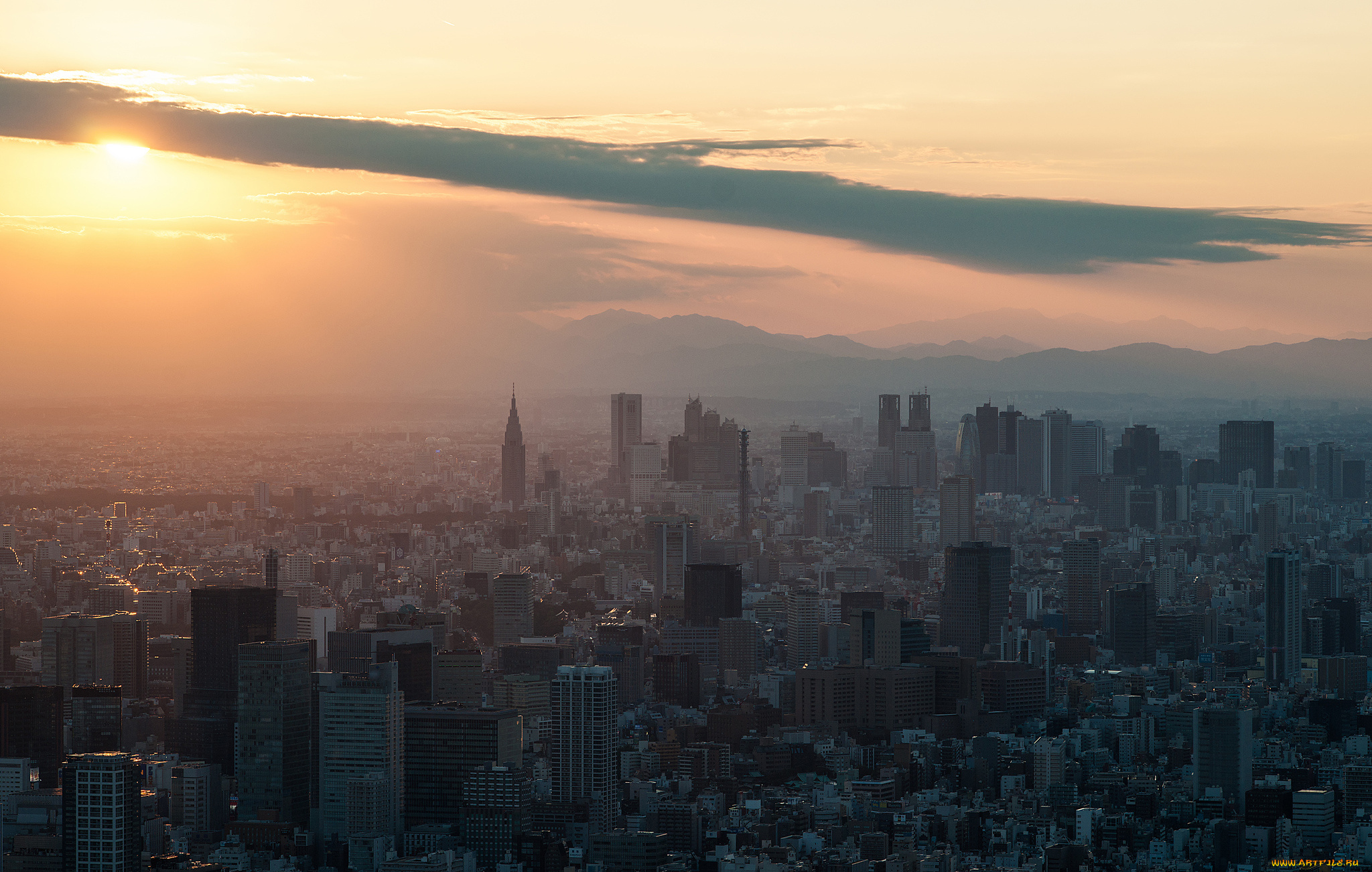 города, токио, , Япония, небоскребы, закат, tokyo, skytree, shinjuku, sunset, солнце, токио, здания
