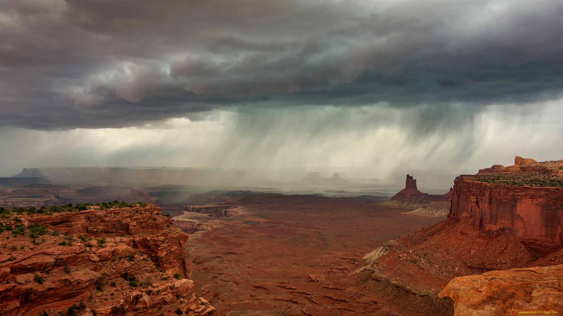 природа, стихия, дождь, тучи, каньон