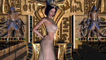 Картинка 3д+графика fantasy+ фантазия девушка взгляд трон символы власти воины корона