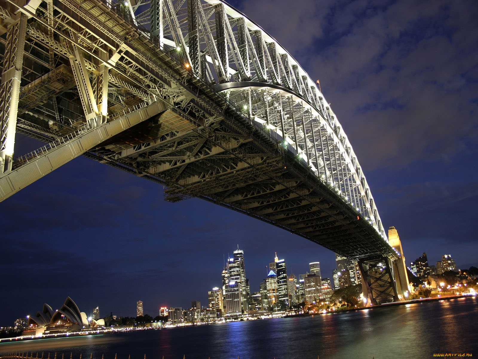sydney, bridge, at, night, города, сидней, австралия