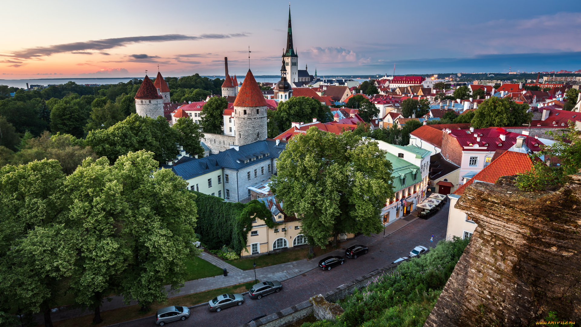 города, таллин, , эстония, панорама, город, старый