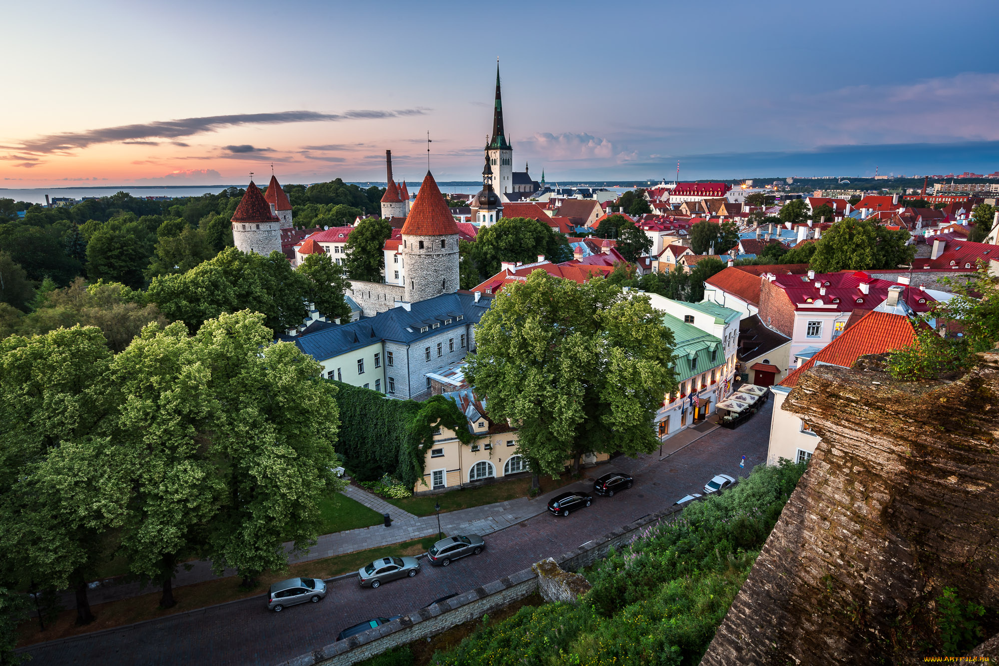 города, таллин, , эстония, панорама, город, старый