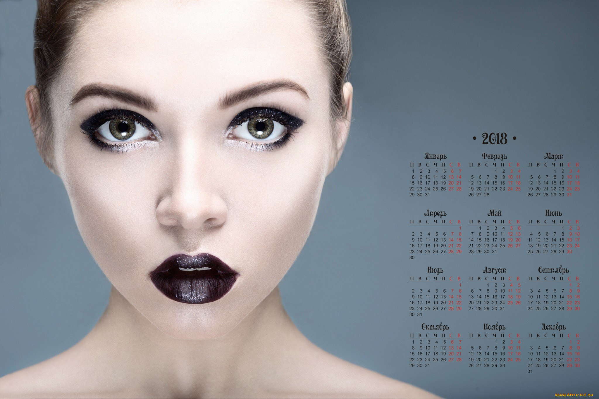 календари, девушки, лицо, взгляд, 2018