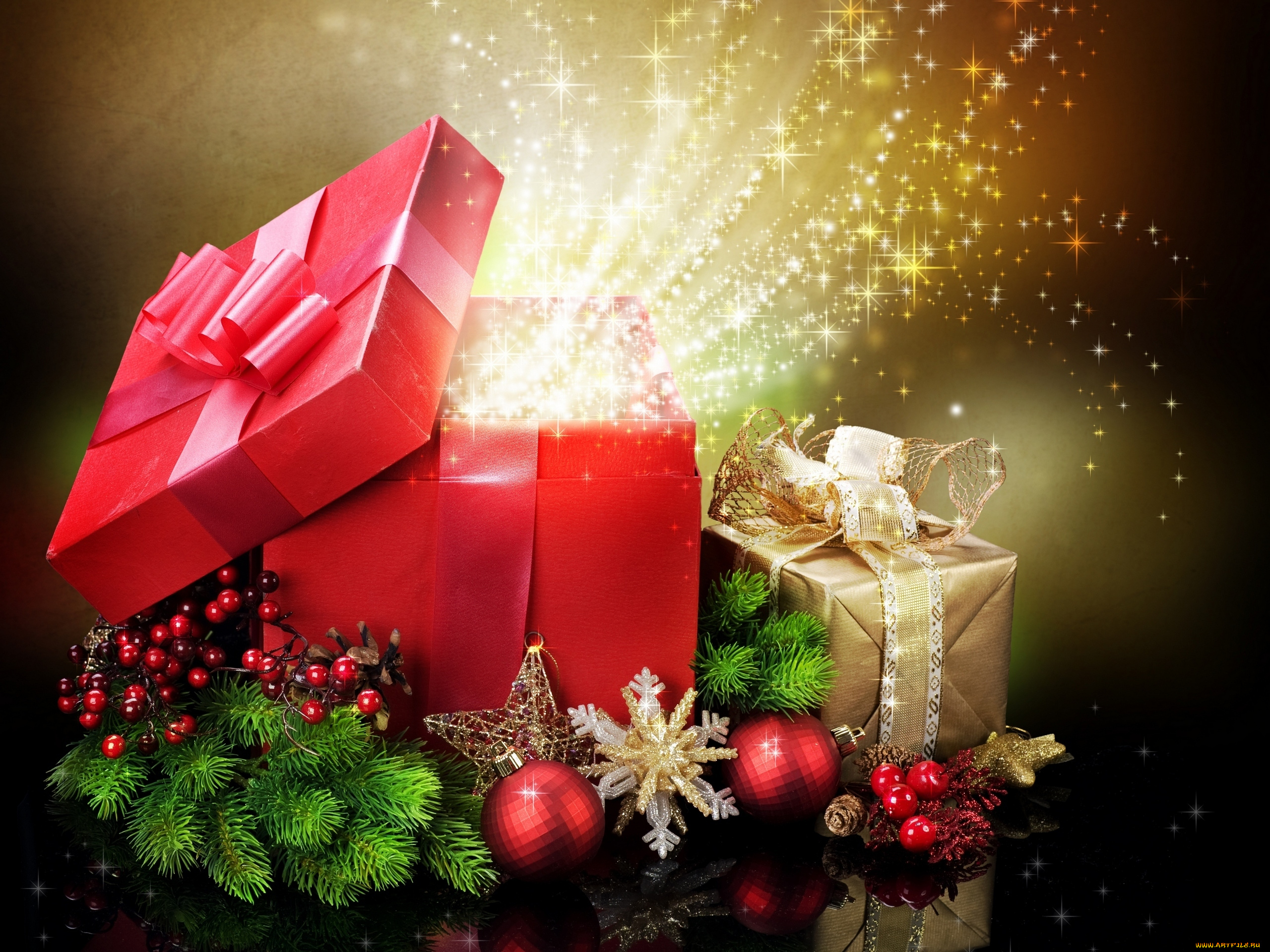 праздничные, подарки, коробочки, новогодние, украшения