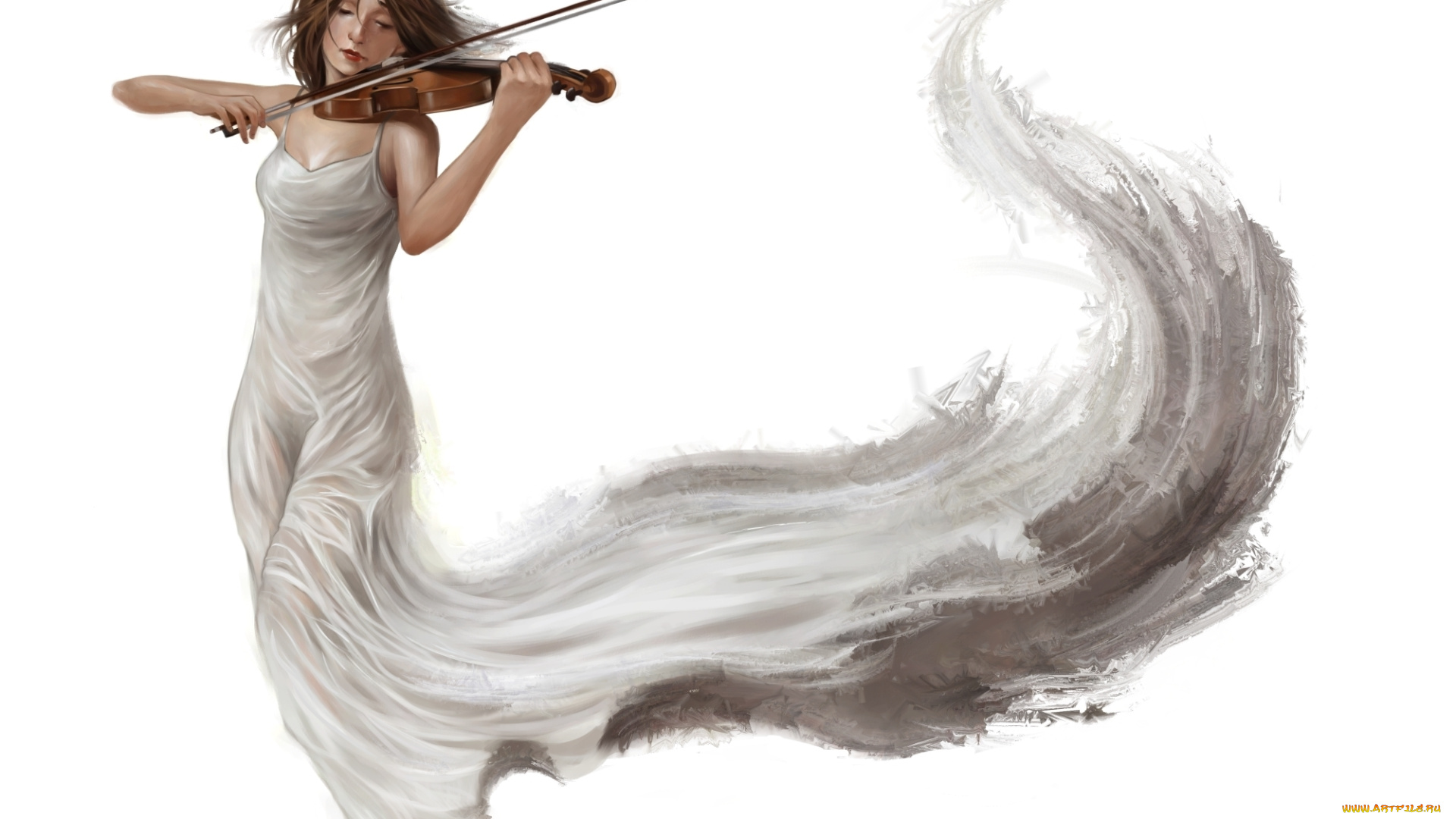 рисованное, люди, девушка, фон, музыка, скрипка, белое, платье