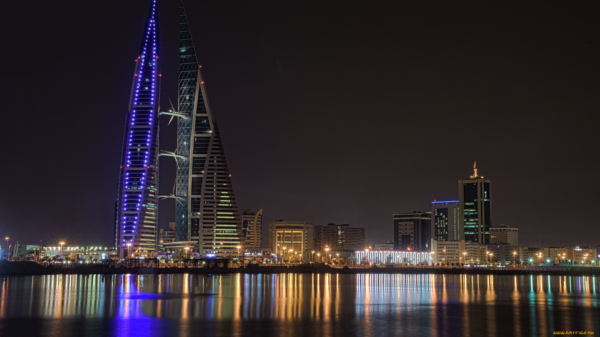 bahrain, world, trade, centre, города, -, огни, ночного, города, ночь, башня
