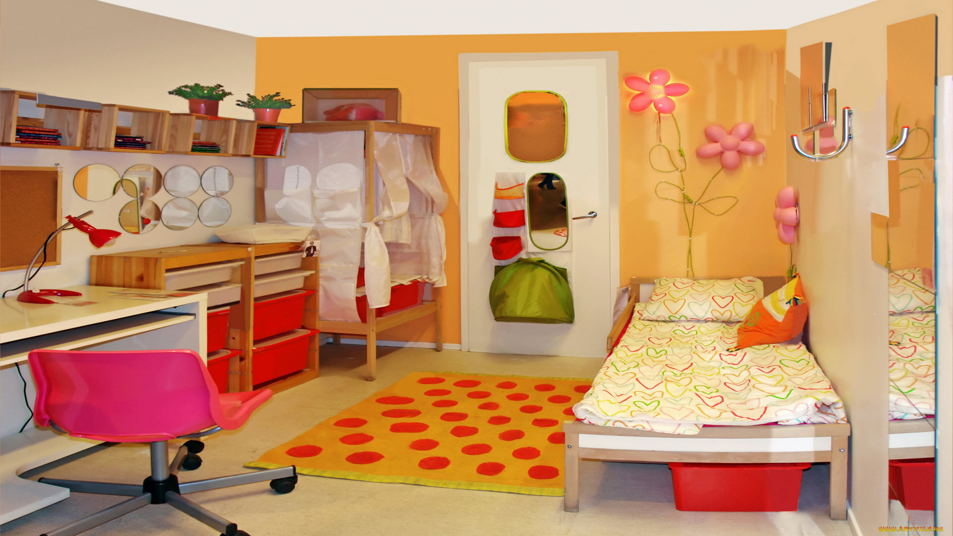 интерьер, детская, комната, спальня, обои, дизайн