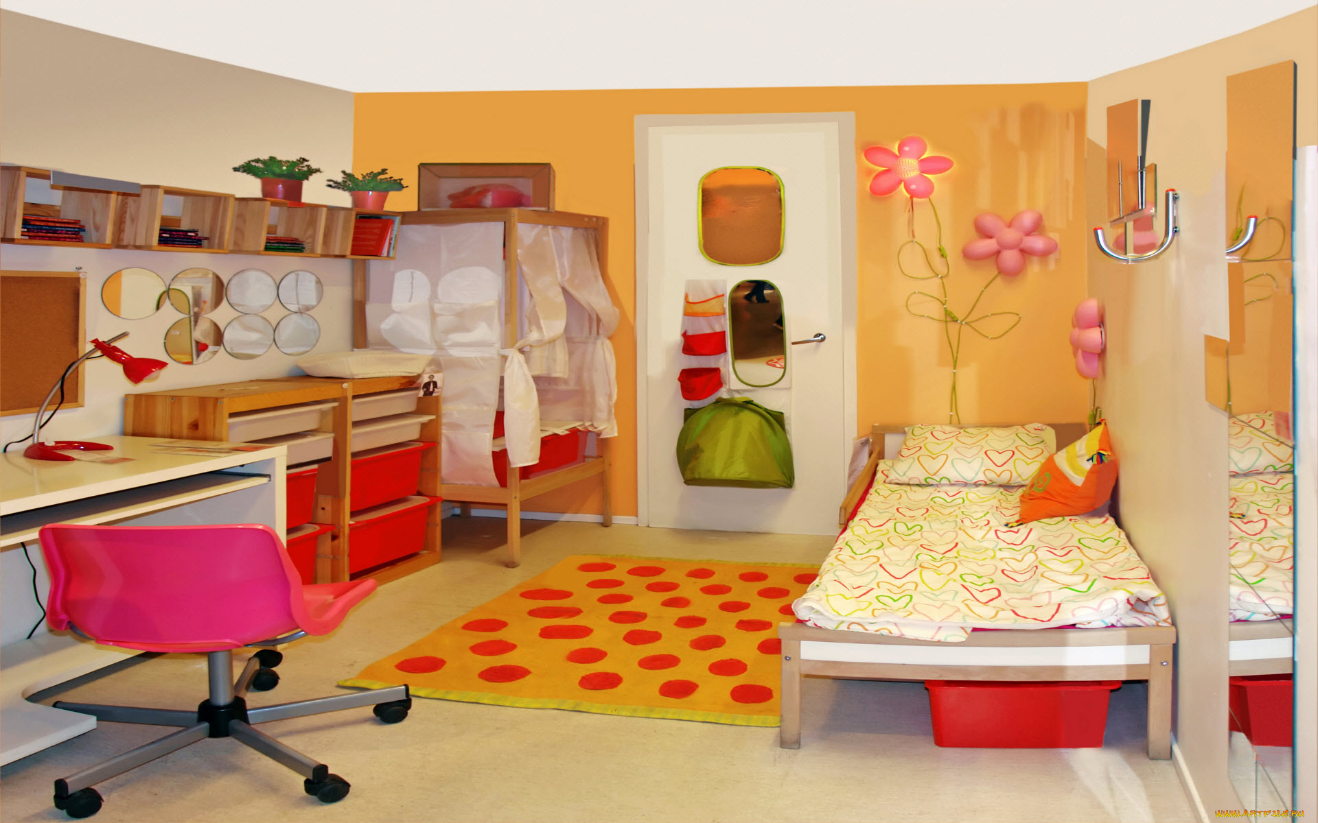 интерьер, детская, комната, спальня, обои, дизайн