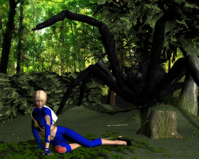 Картинка kraven`s+sport 3д+графика fantasy+ фантазия паук лес девушка