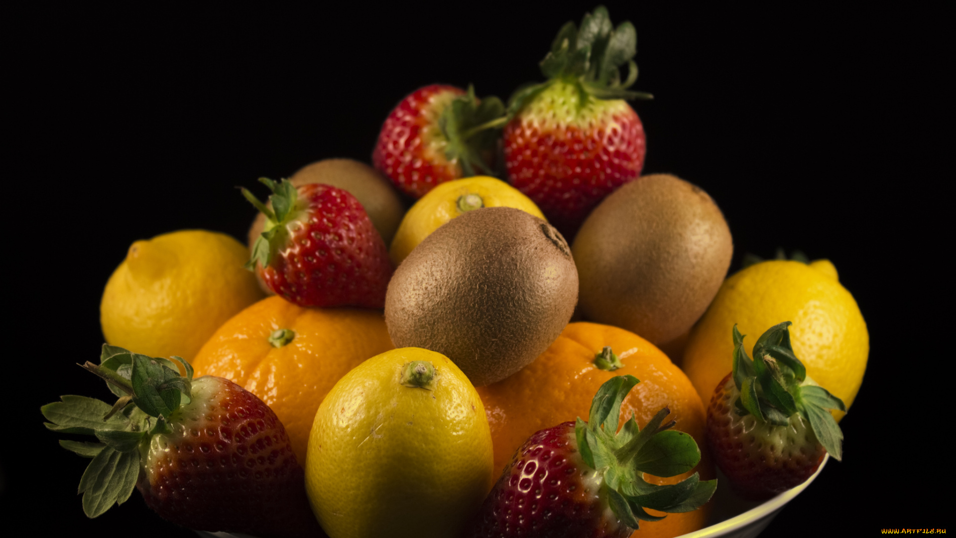 еда, фрукты, , ягоды, апельсин, киви, клубника