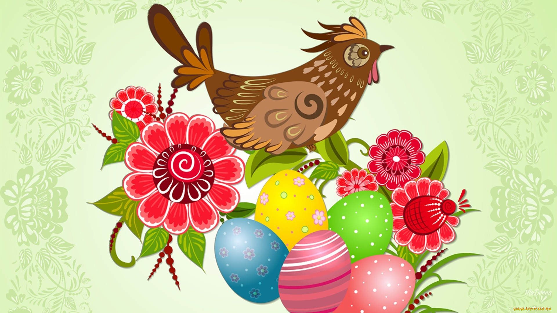 праздничные, пасха, цветы, яйца, курица