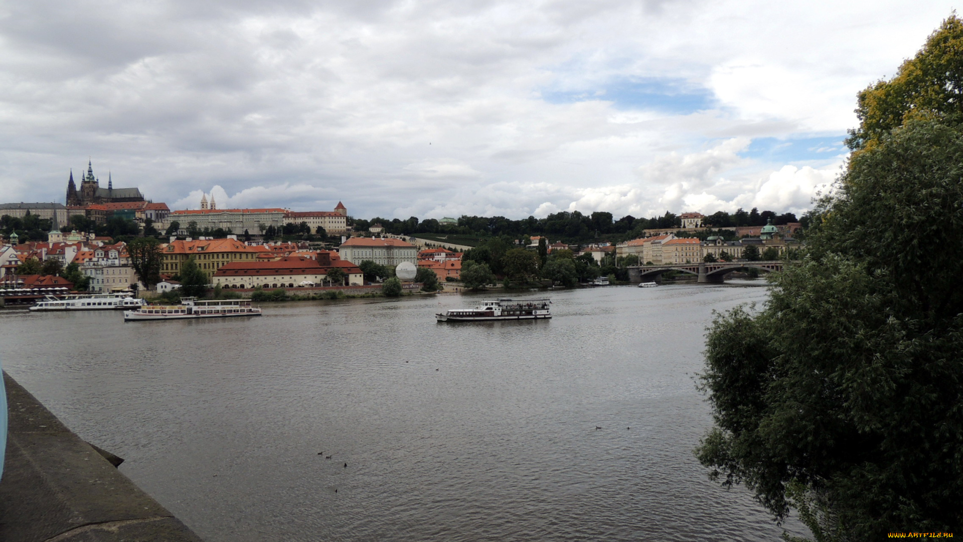 города, прага, , Чехия, панорама, река, влтава