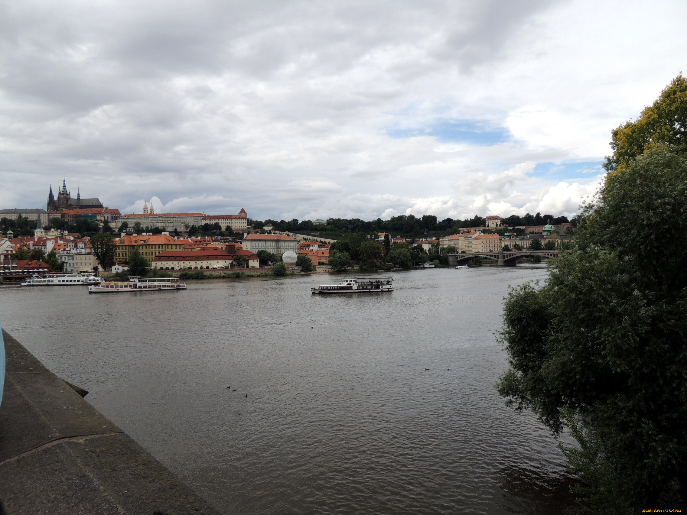 города, прага, , Чехия, панорама, река, влтава