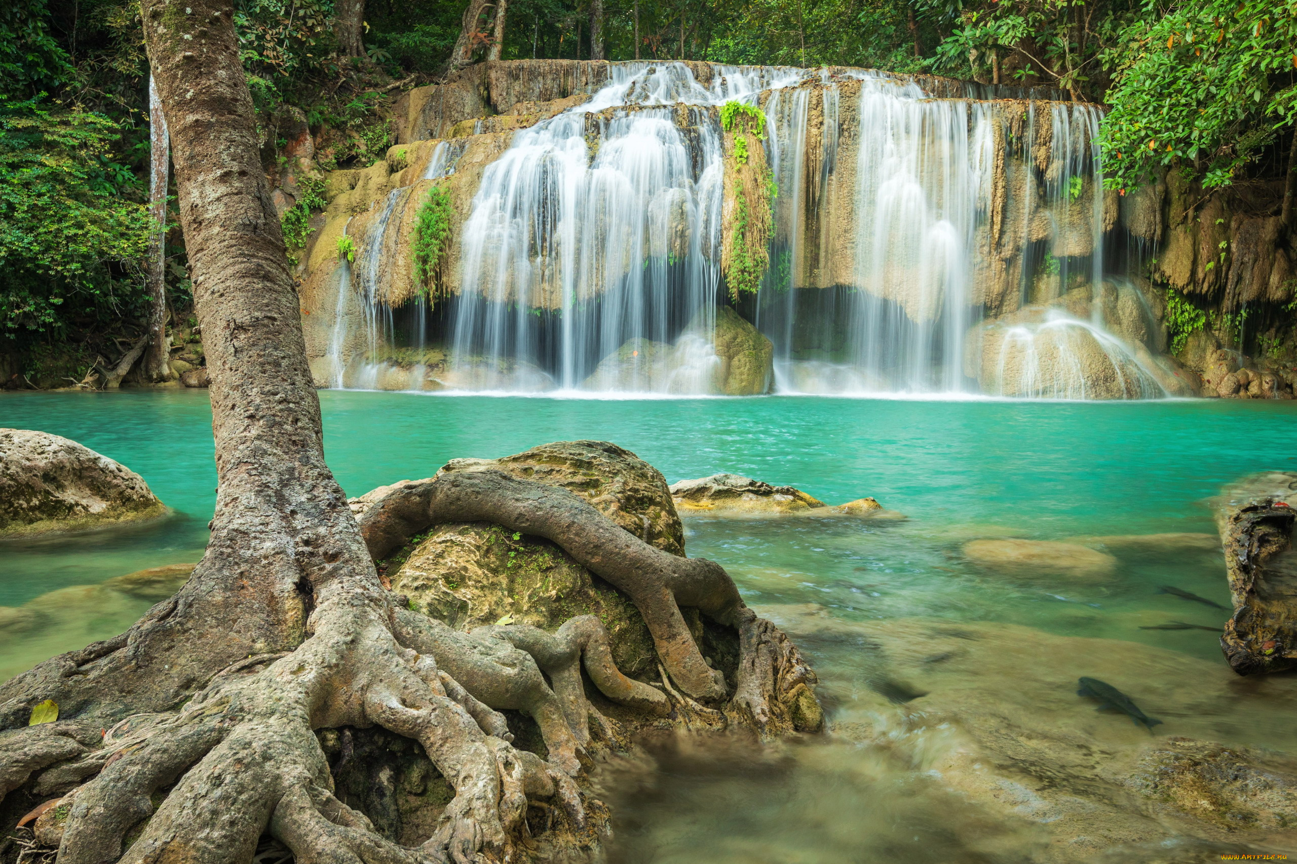 kanchanaburi, waterfall, thailand, природа, водопады, kanchanaburi, waterfall