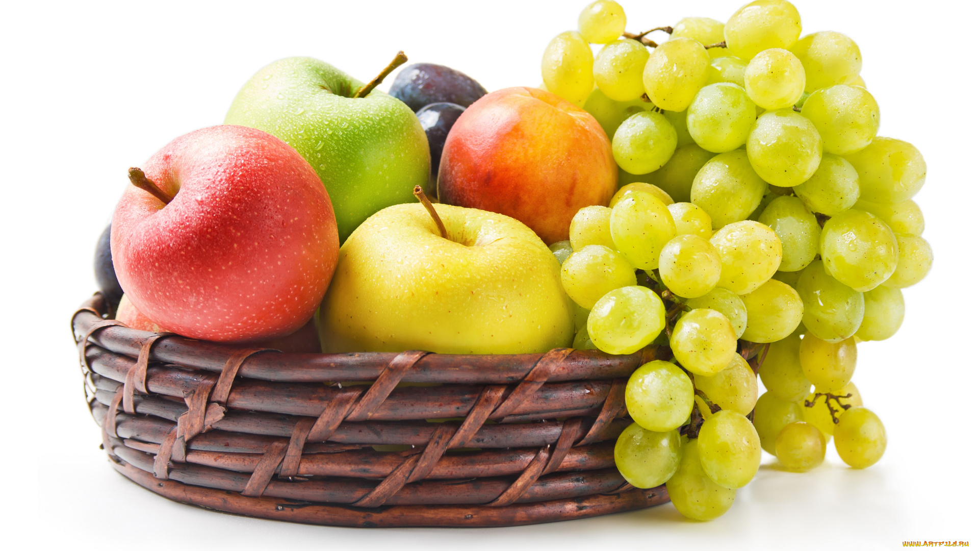 еда, фрукты, ягоды, яблоки, виноград, нектарин