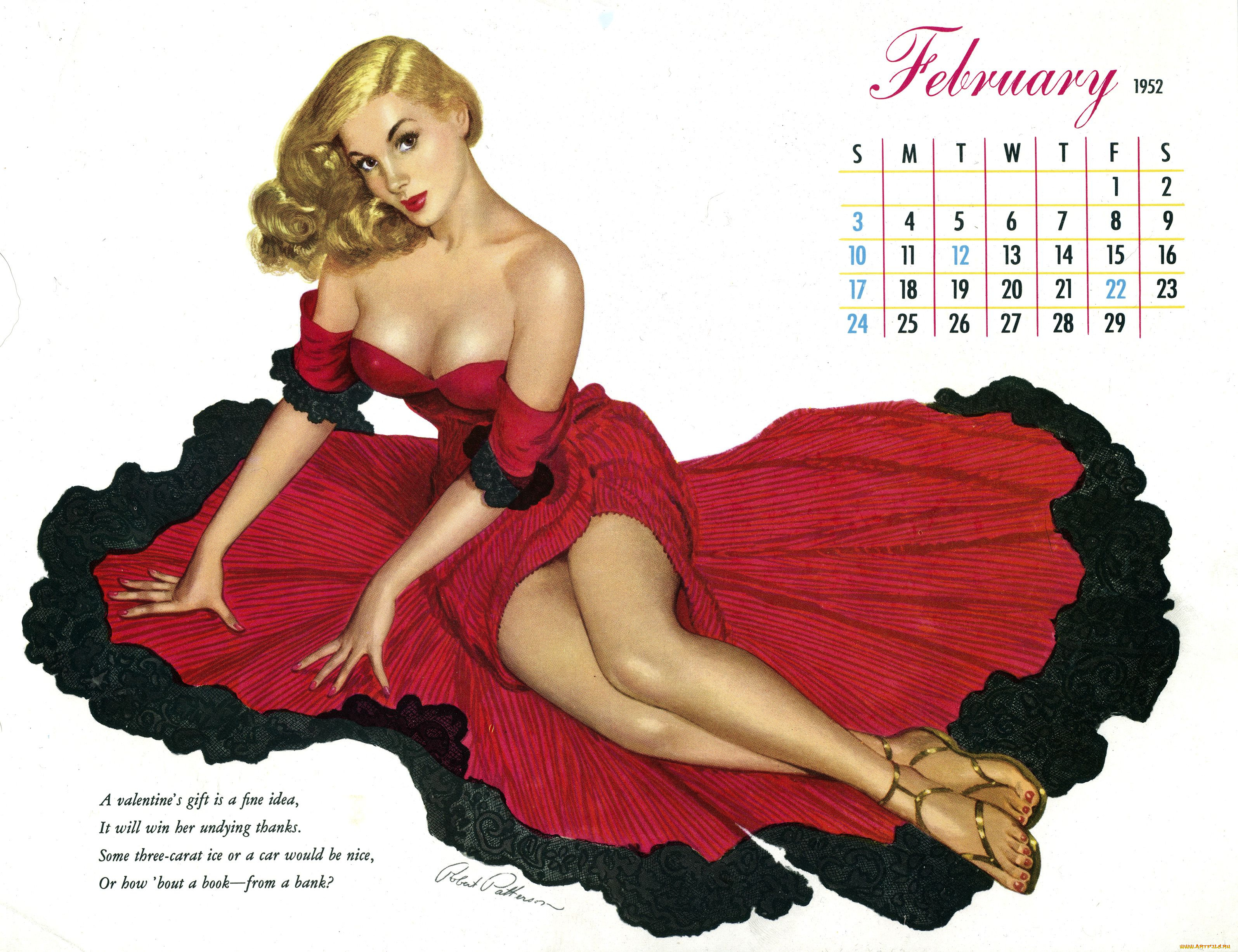 календари, девушки, платье, блондинка, ретро