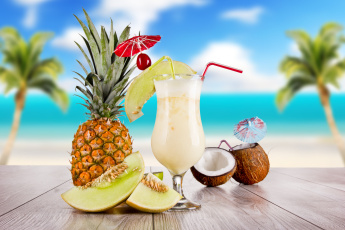 Картинка еда напитки коктейль бокал ананас дыня кокос
