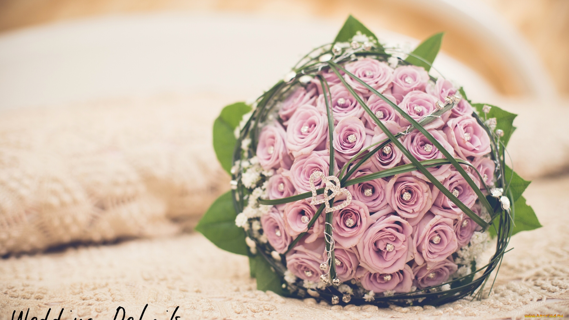 цветы, розы, бутоны, украшения, свадебный, букет, сердечки