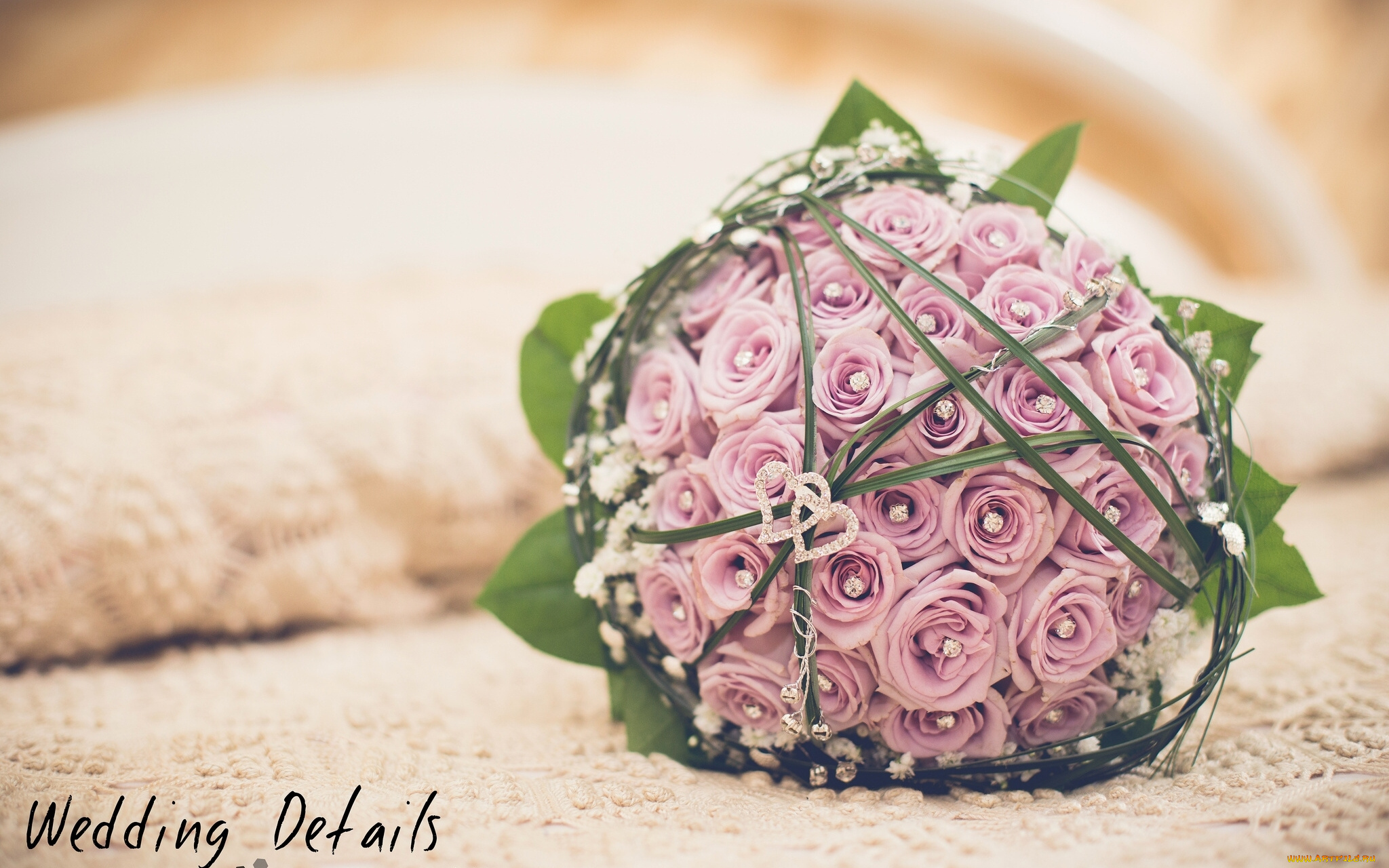 цветы, розы, бутоны, украшения, свадебный, букет, сердечки