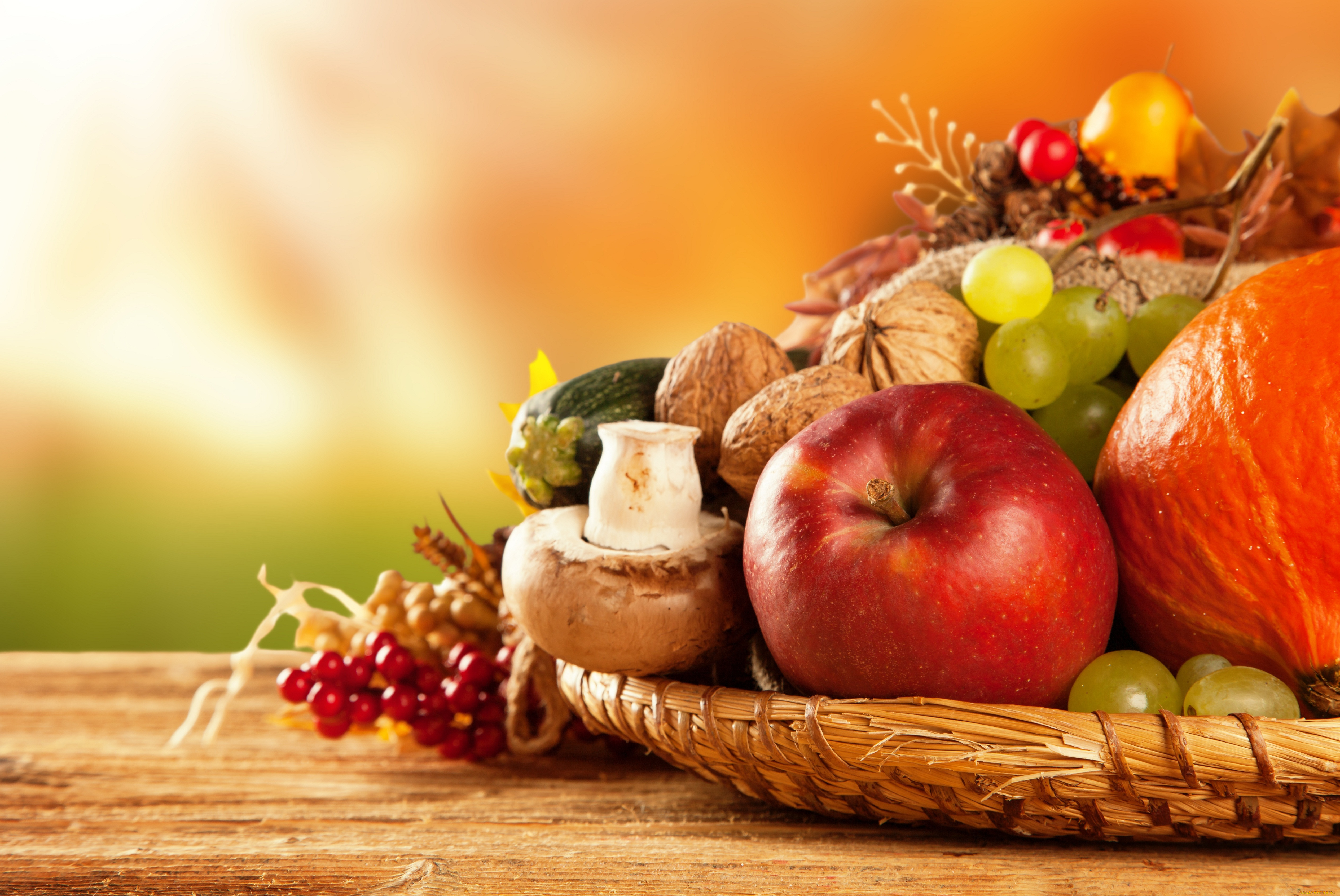 еда, фрукты, и, овощи, вместе, яблоки, тыква, фрукты, овощи, урожай, осень, виноград, грибы