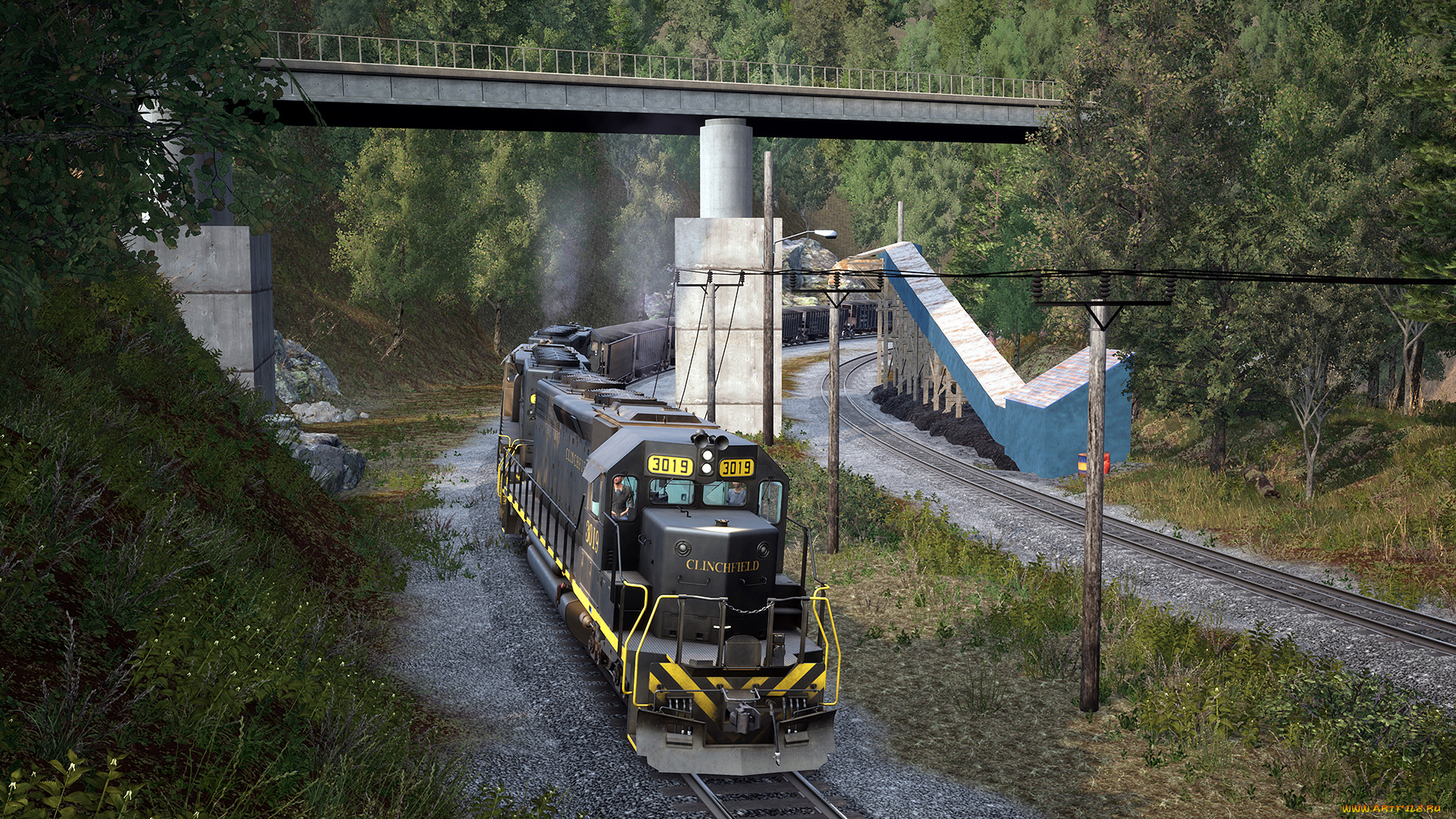 видео, игры, train, sim, world, 2, поезд, железная, дорога, лес, мост