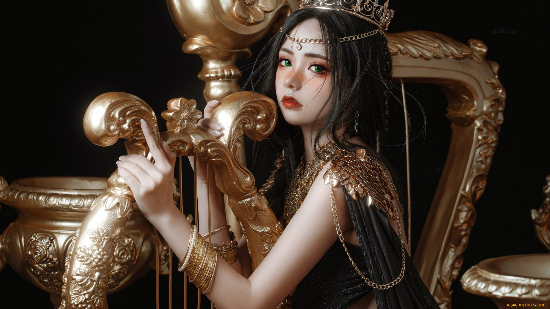 nekokoyoshi, девушки, -, креатив, , косплей, образ, корона, наряд, украшения, лира