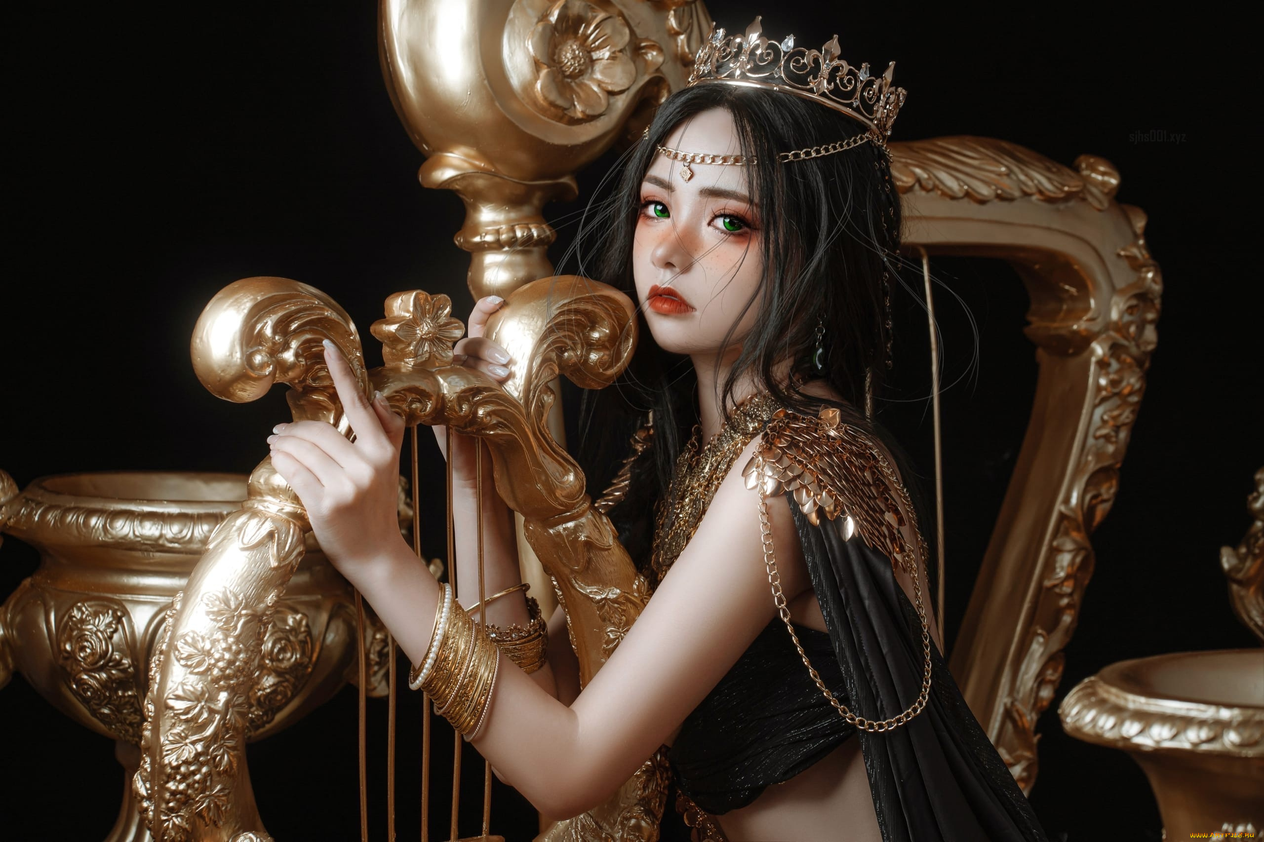nekokoyoshi, девушки, -, креатив, , косплей, образ, корона, наряд, украшения, лира