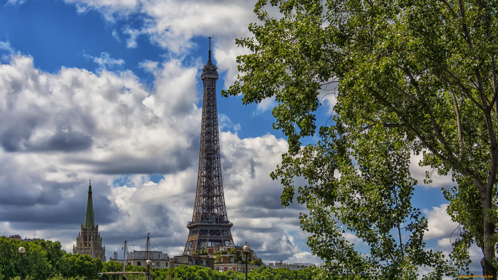 eiffel, tower, города, париж, , франция, башня, панорама