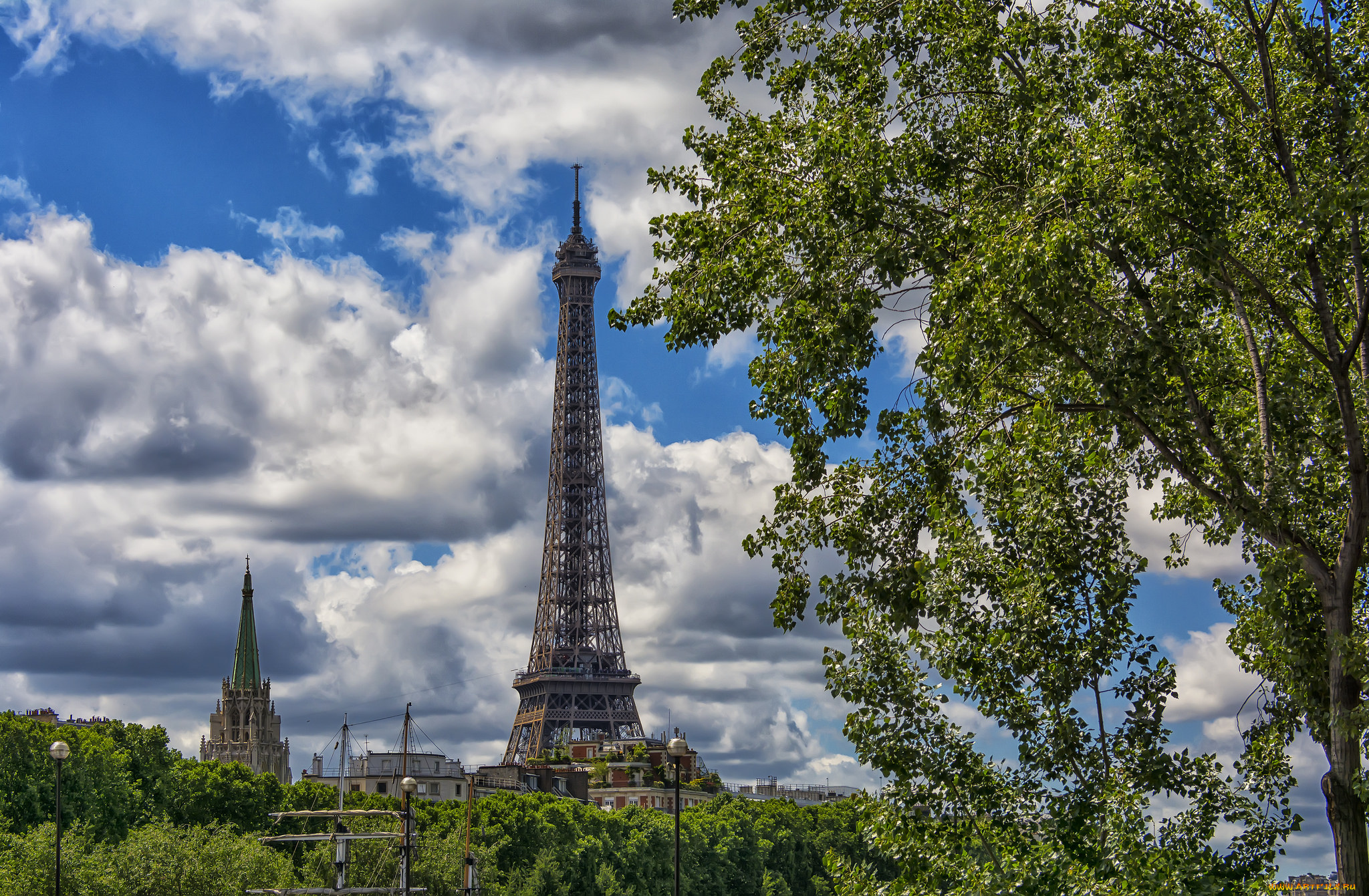 eiffel, tower, города, париж, , франция, башня, панорама