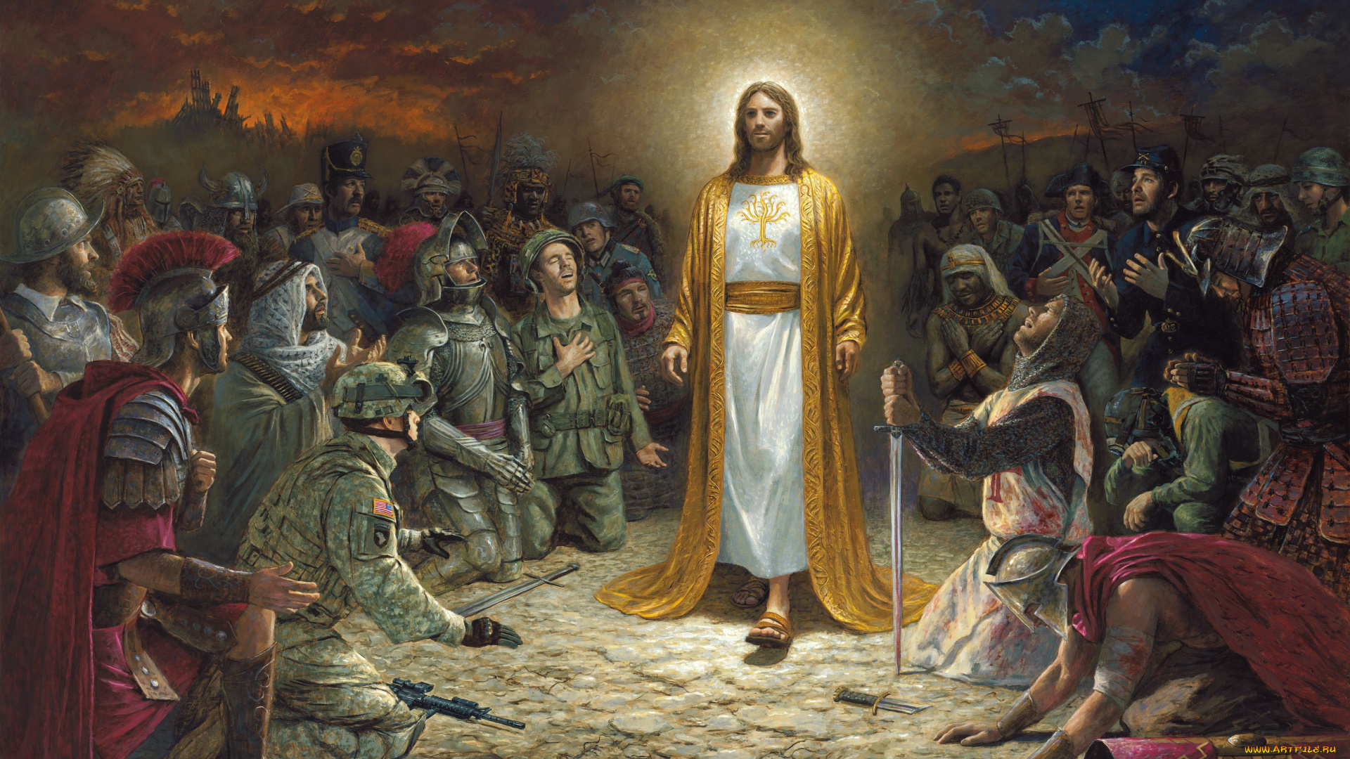 рисованные, люди, иисус, христос, солдаты
