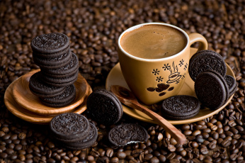 Картинка еда кофе +кофейные+зёрна зёрна шоколадное печенье