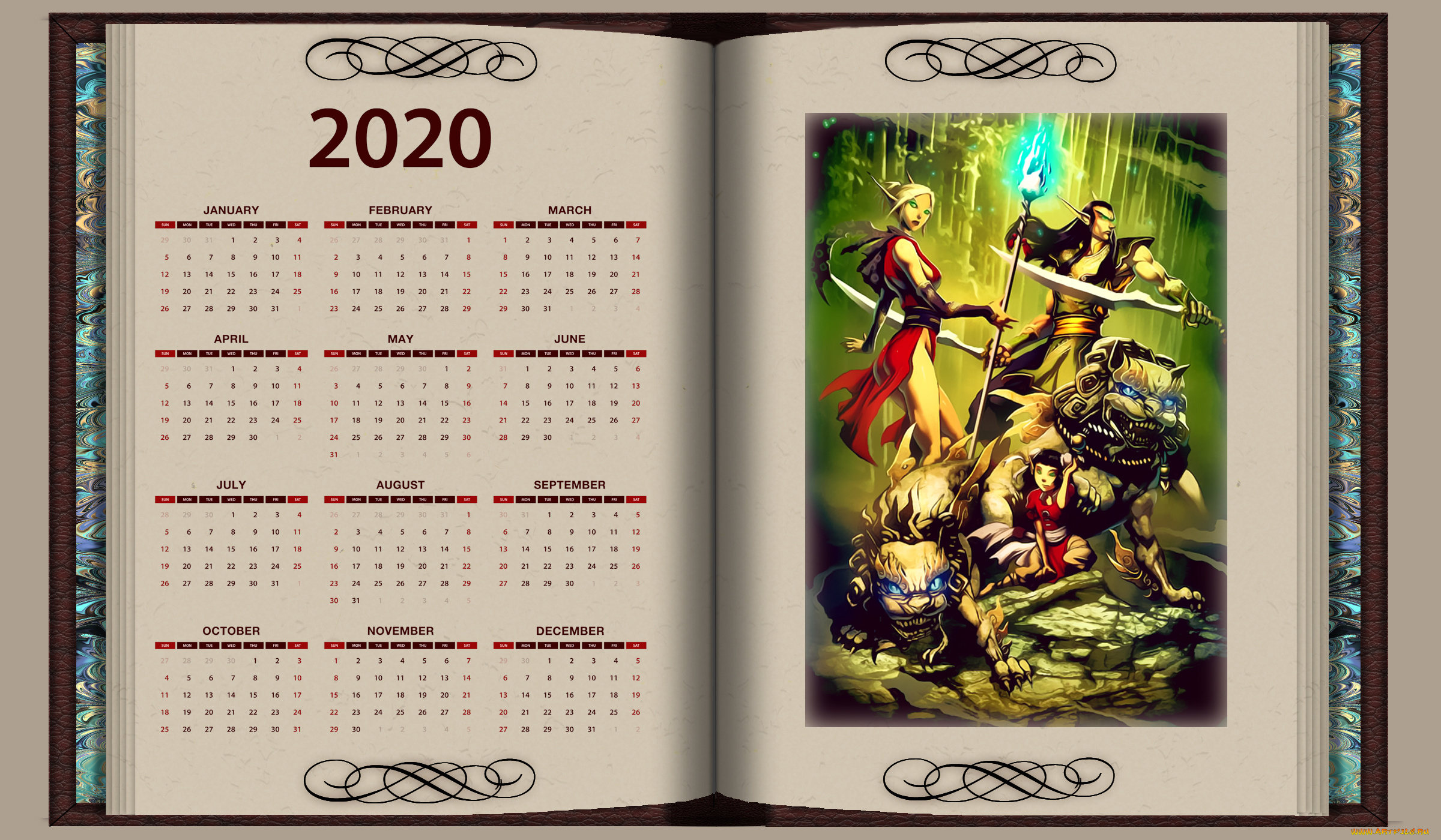 календари, фэнтези, книга, существо, 2020, оружие, эльф, девушка, calendar