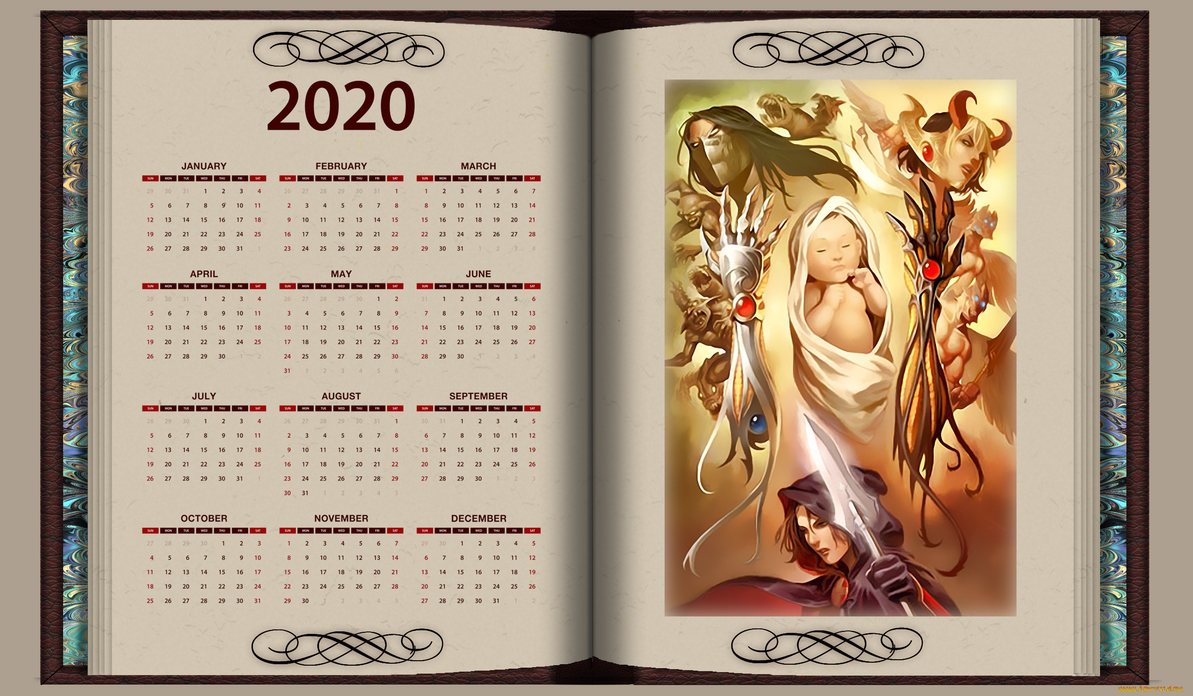календари, фэнтези, младенец, ребенок, существо, образ, calendar, 2020