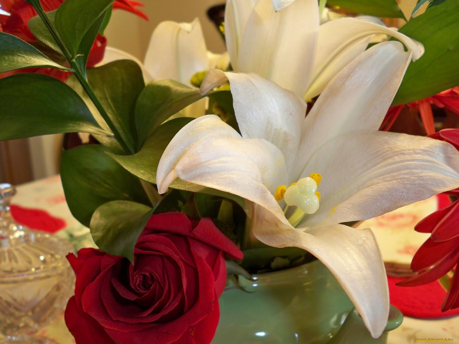 цветы, букеты, композиции, ваза, лилия, роза