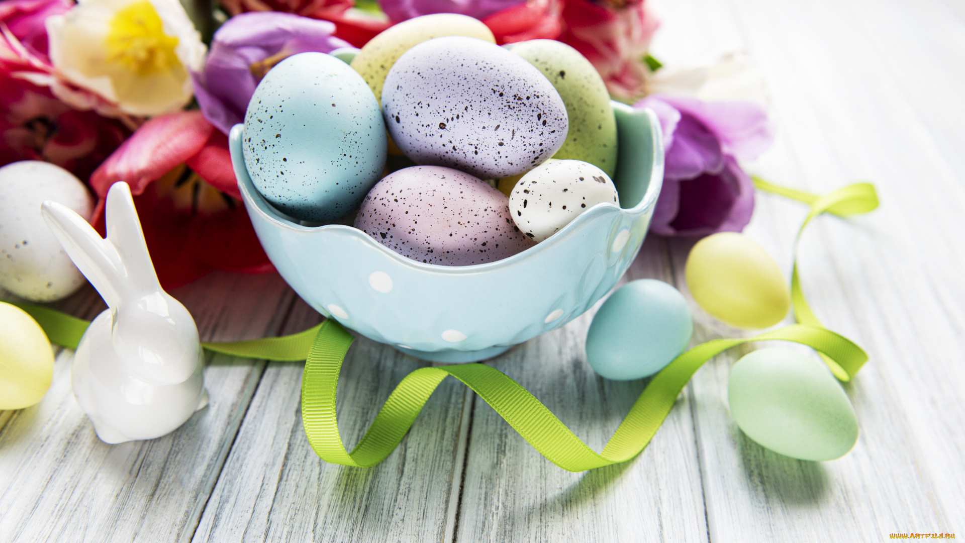 праздничные, пасха, яйца, весна, кролик, лента, декор, eggs