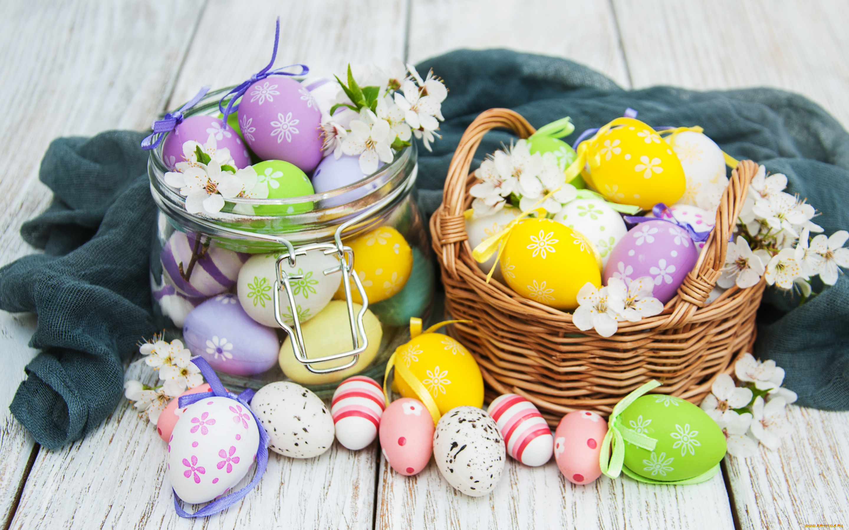 праздничные, пасха, цветы, яйца, colorful, happy, wood, pink, blossom, flowers, spring, easter, eggs, decoration, basket