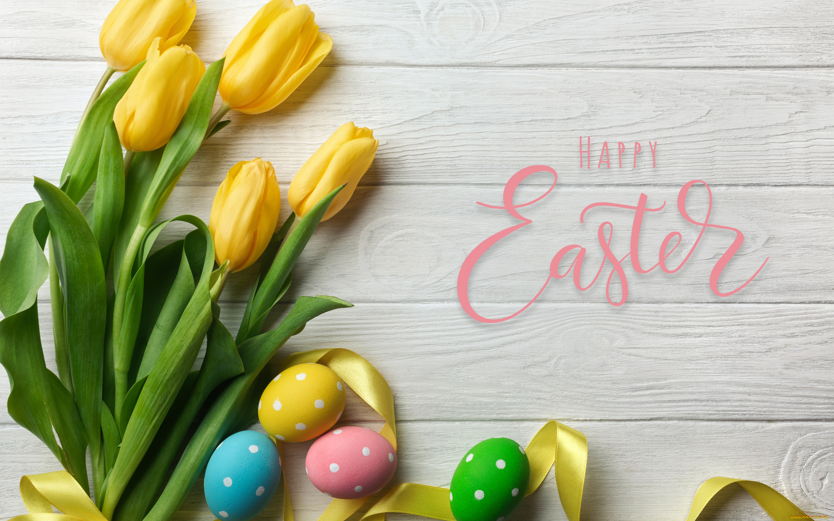 праздничные, пасха, яйца, букет, желтые, colorful, тюльпаны, happy, yellow, wood, flowers, tulips, easter, eggs, decoration