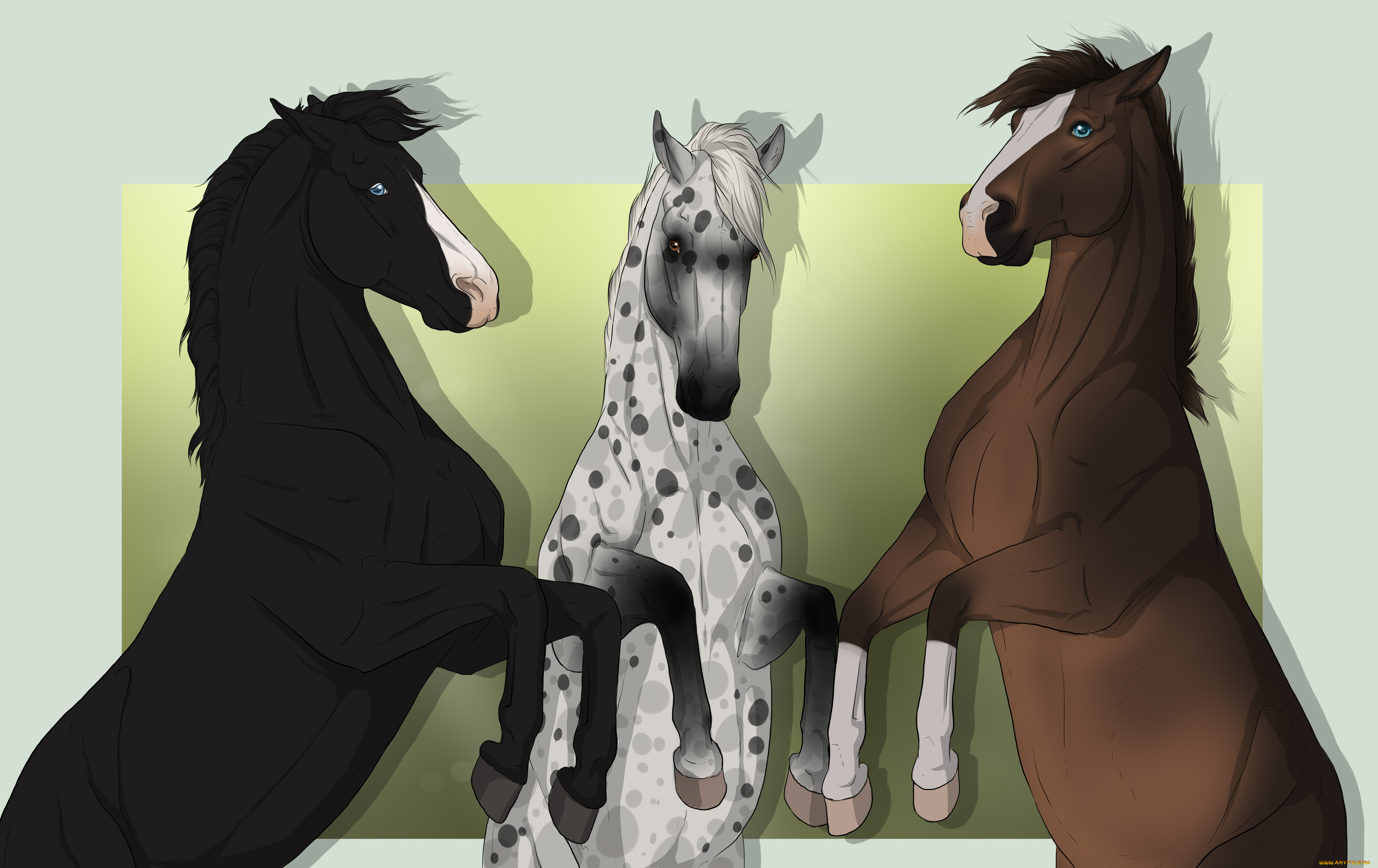 рисованные, животные, лошади, лошадь