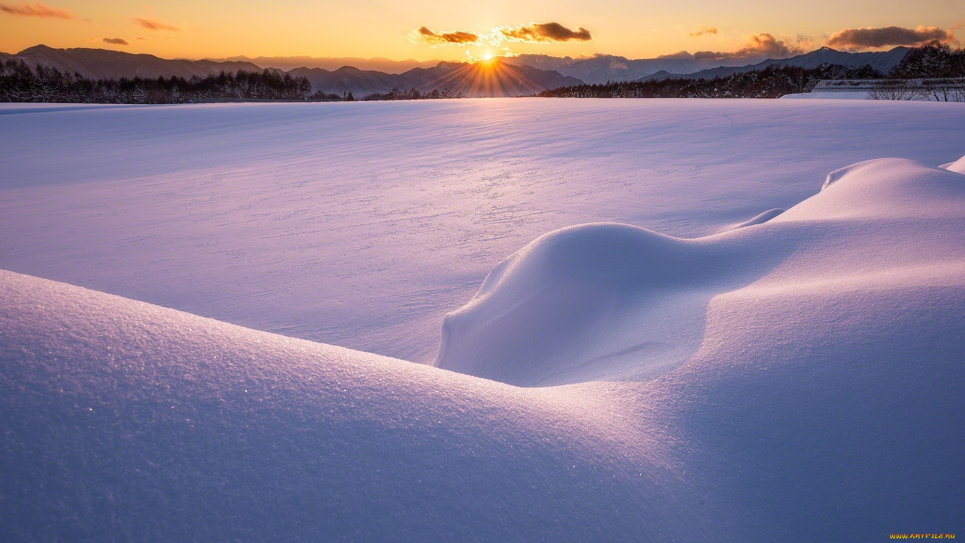 природа, зима, рассвет, горы, снег