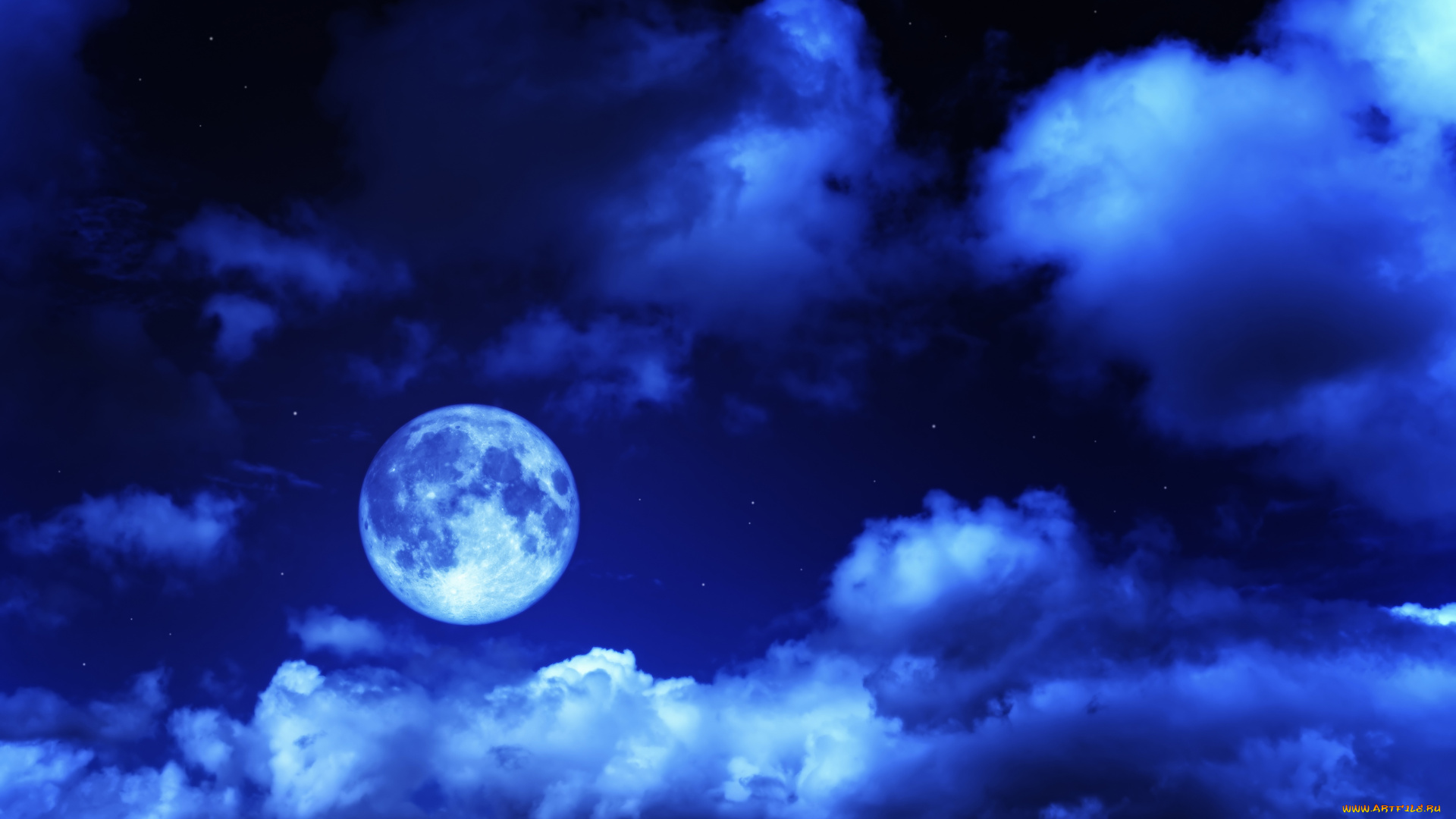 космос, луна, звезды, небо, ночь, облака