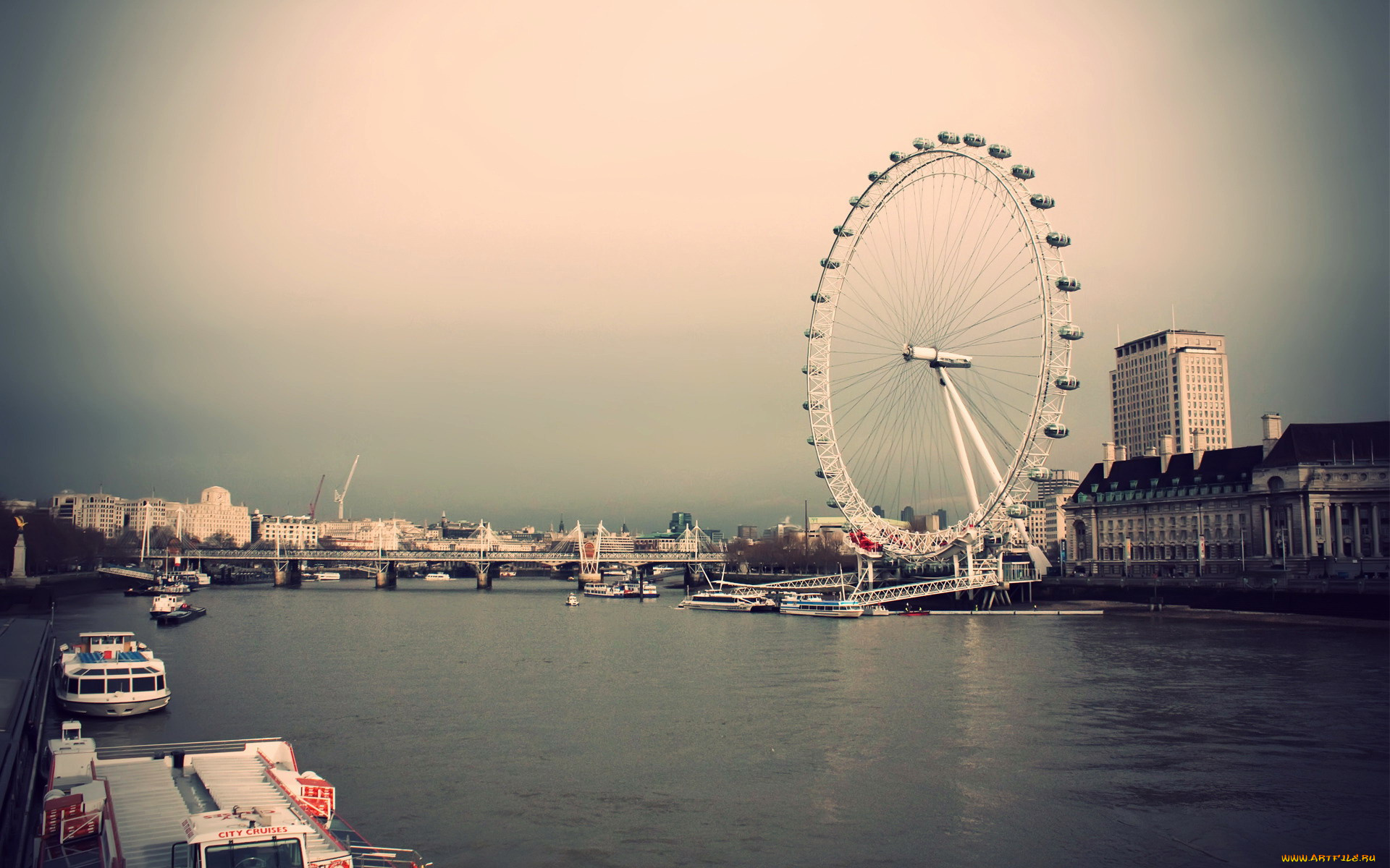 города, лондон, , великобритания, река, колесо, обозрения, мост