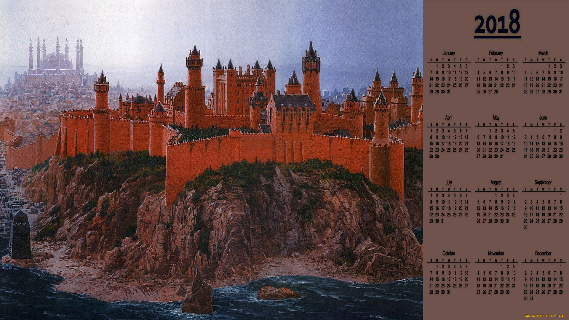 календари, фэнтези, крепость, водоем, замок