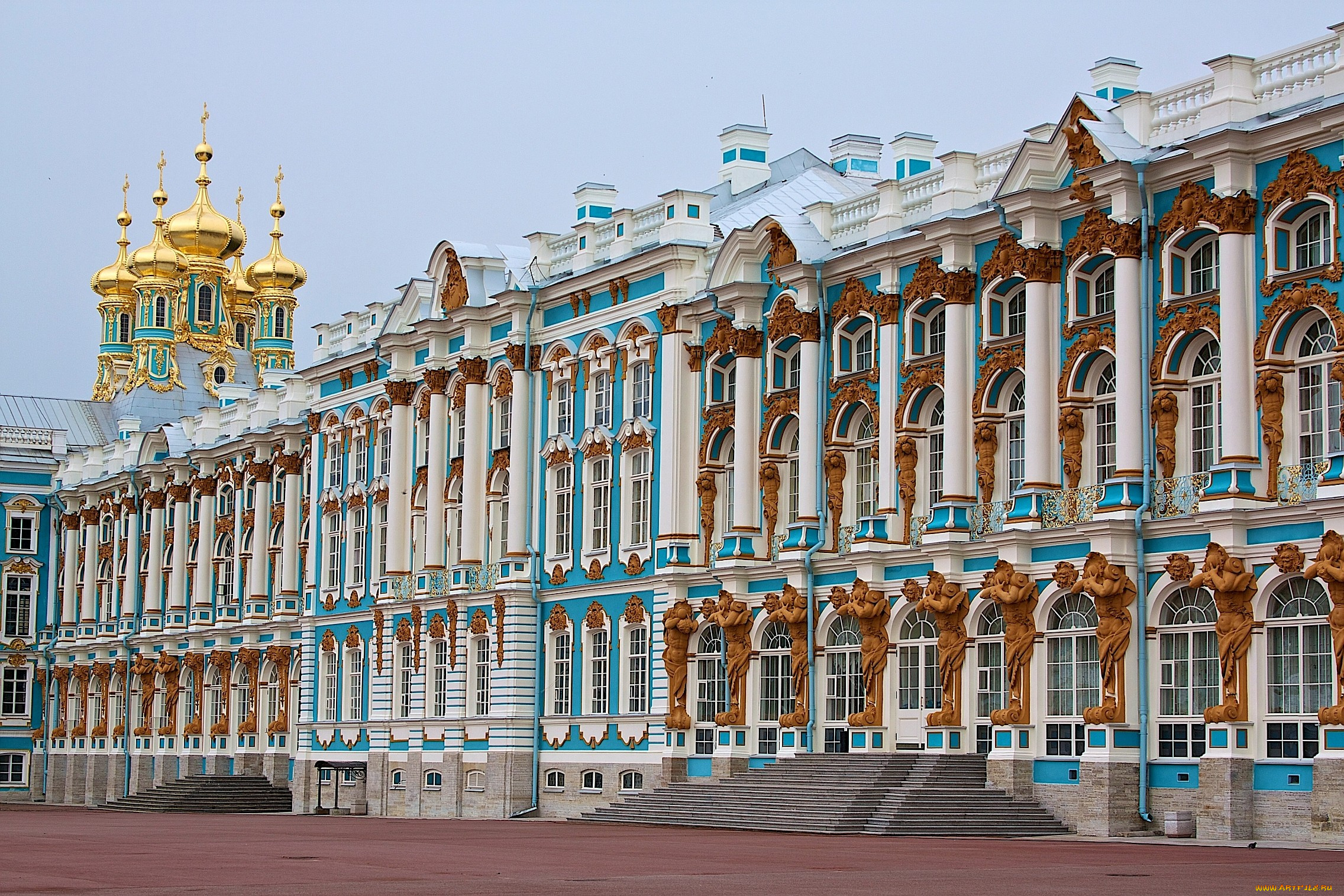 екатерининский, дворец, санкт, петербург, города, петергоф, россия, лестница, окна, купола