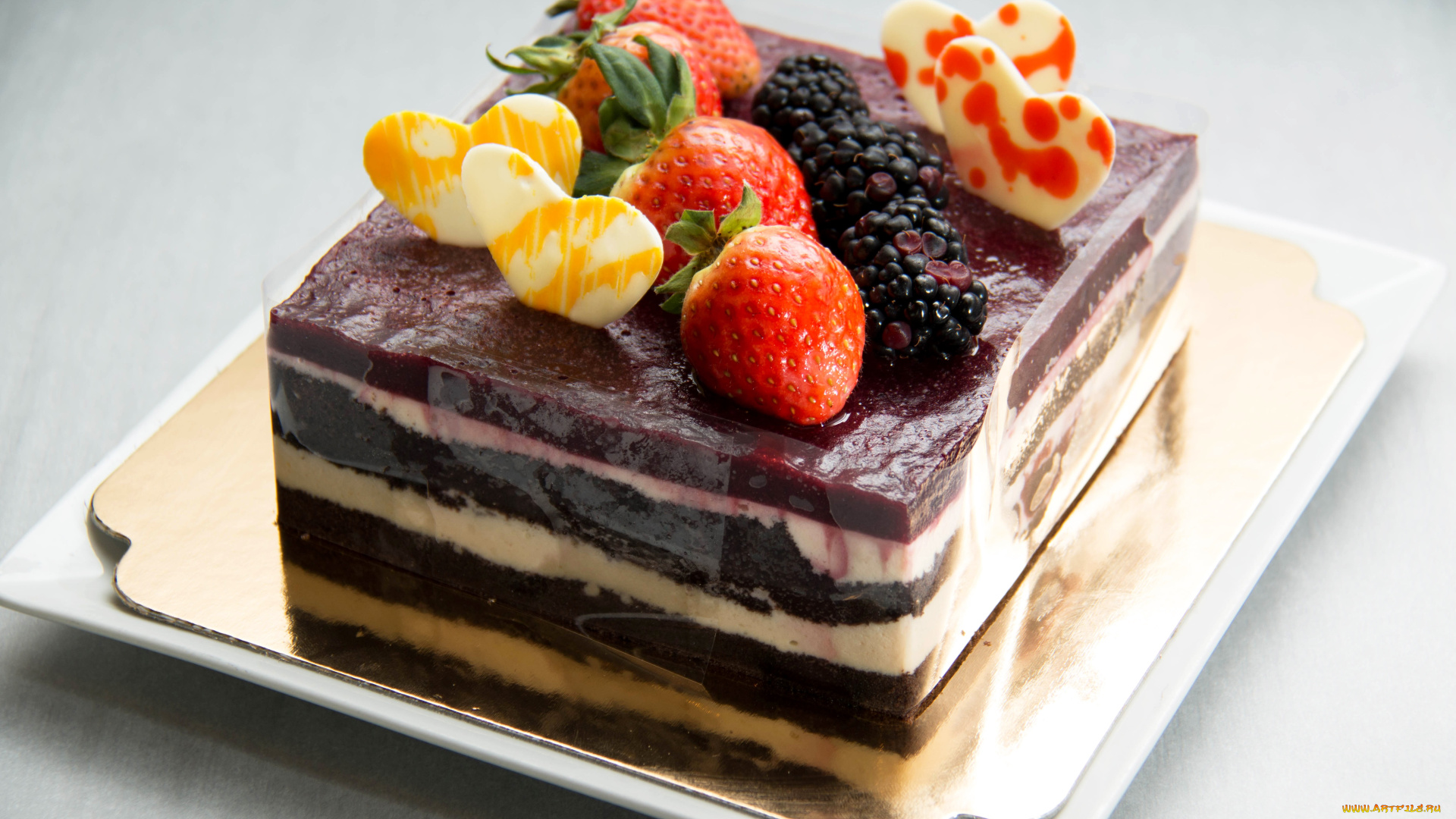 еда, торты, ежевика, торт, сердце, пирожное, ягоды, сладкое, клубника