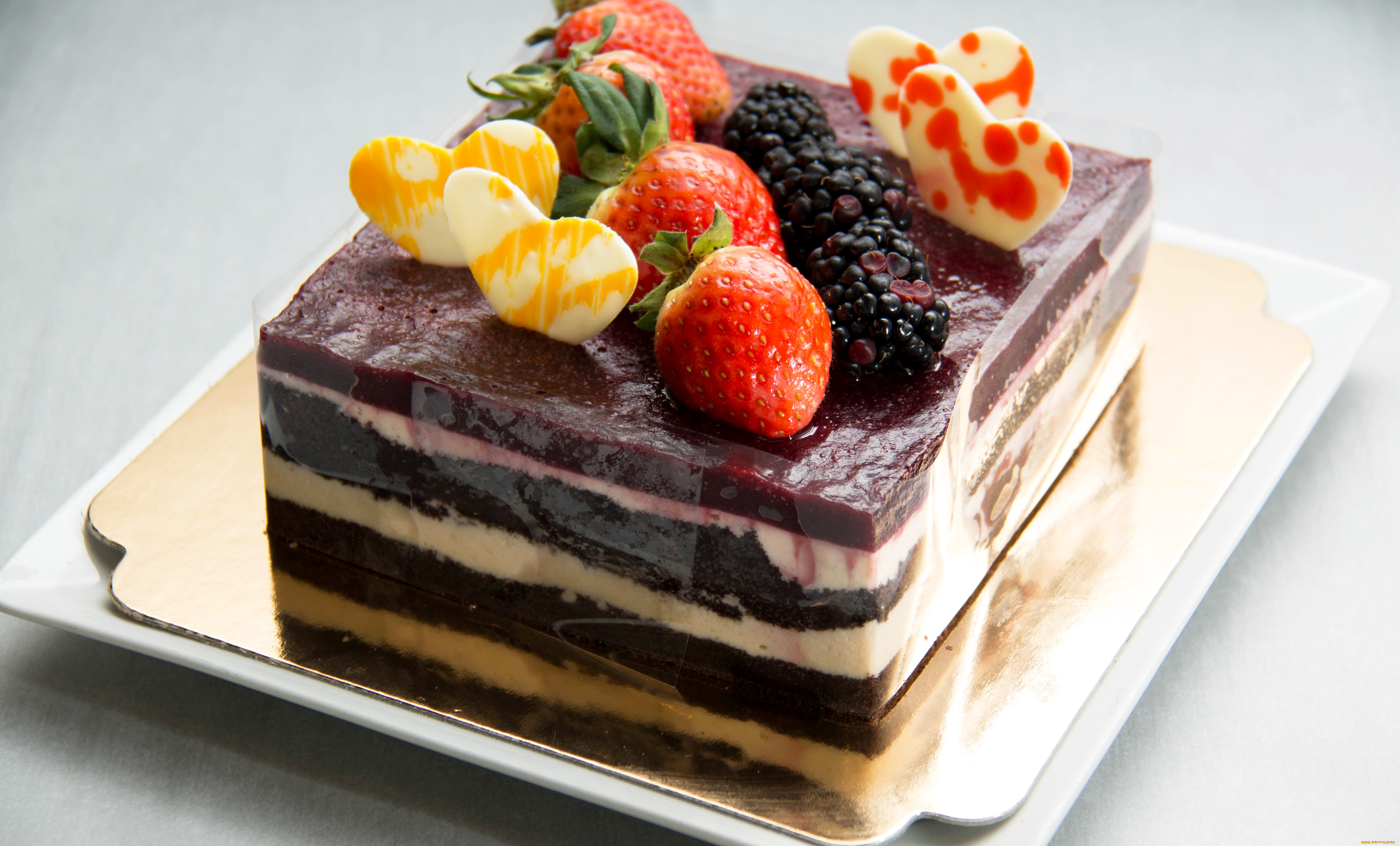 еда, торты, ежевика, торт, сердце, пирожное, ягоды, сладкое, клубника