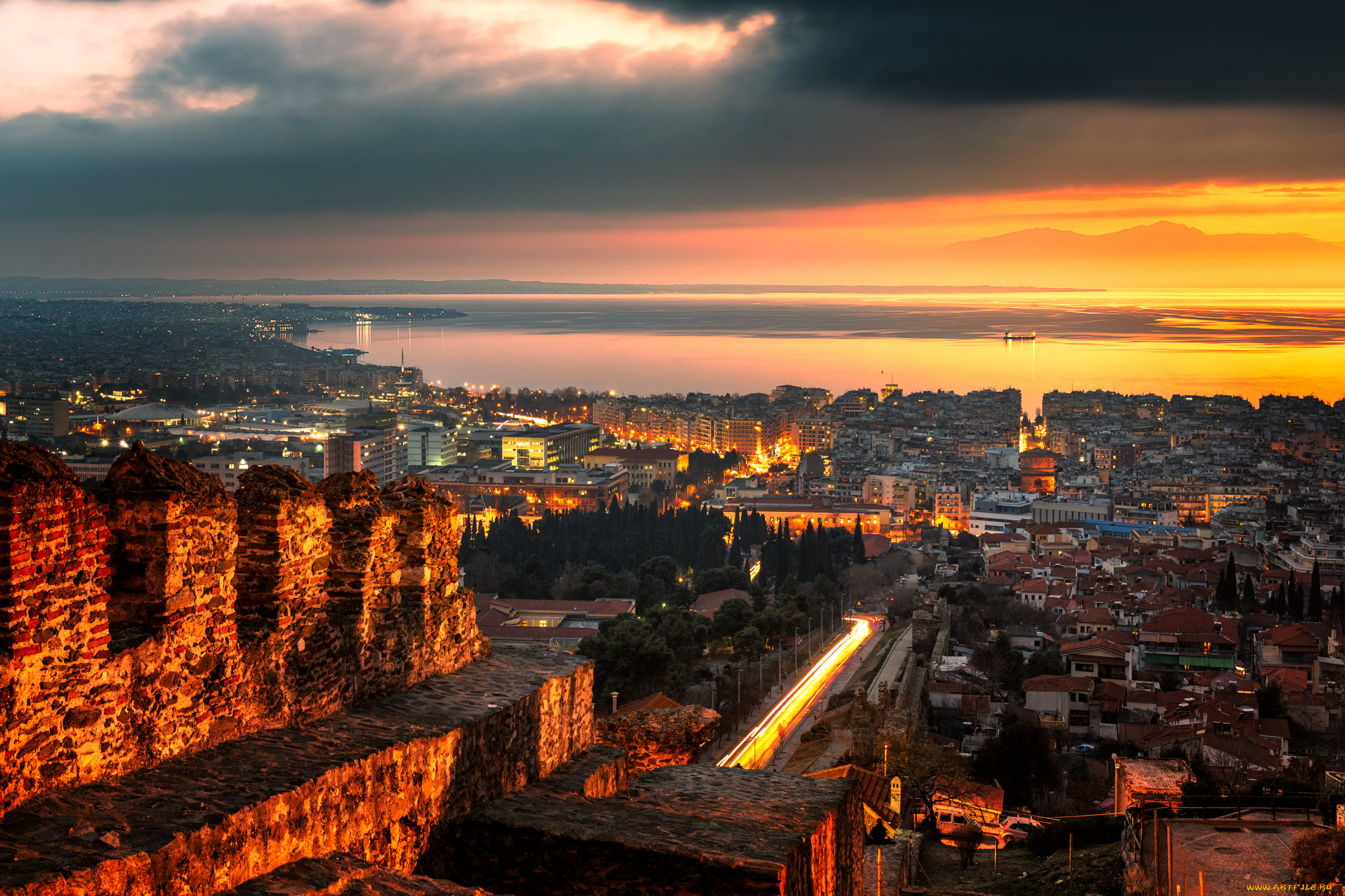 thessaloniki, sunset, города, -, панорамы, простор