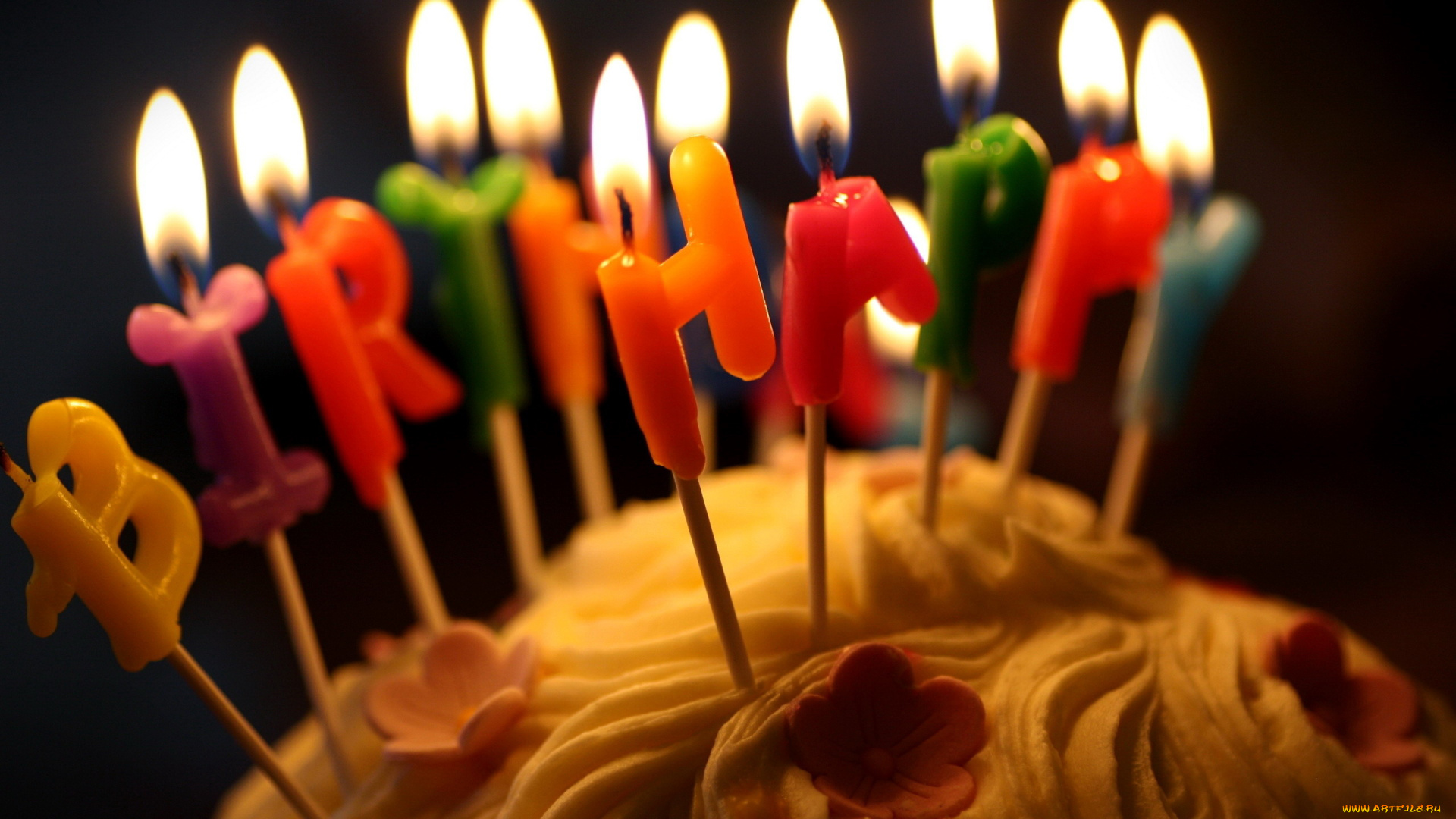 праздничные, день, рождения, торт, свечи, огоньки, надпись, поздрвление